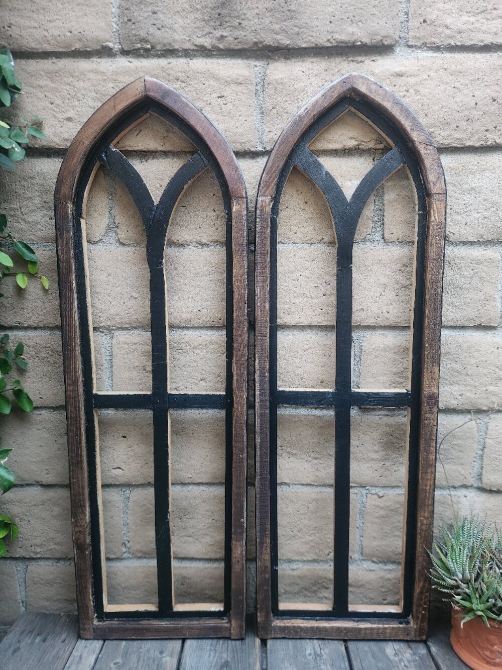Farmhouse Window Arch Frame Black Rustic Pisato Set of 2, 37" H